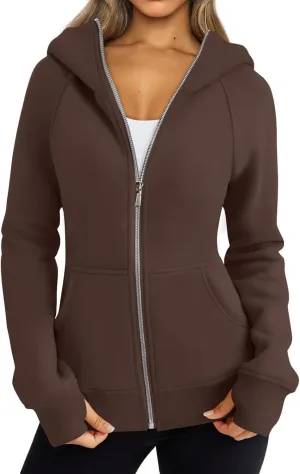 Zip Up Hoodies for Women Lightweigh Oversized Fleece Hoodie Jacket Long Sleeve Hooded Sweatshirt Fall Winter Clothes