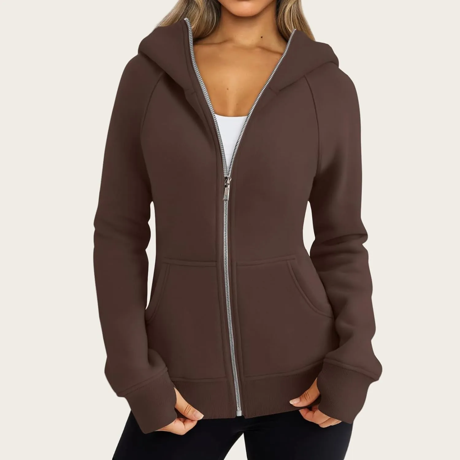 Zip Up Hoodies for Women Lightweigh Oversized Fleece Hoodie Jacket Long Sleeve Hooded Sweatshirt Fall Winter Clothes