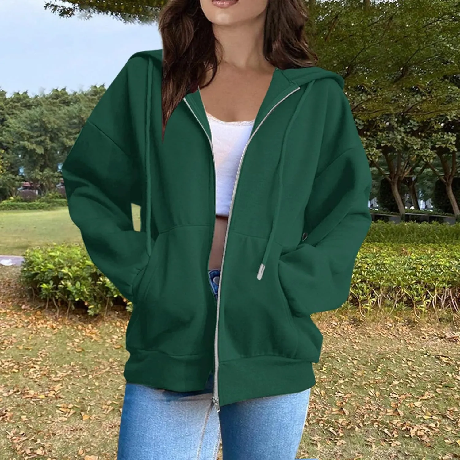 Zip Up Hoodies Jackets Fall Outfits For Women 2024 Oversized Sweatshirts Y2K Teen Girl Cute Long Sleeve Lightweight