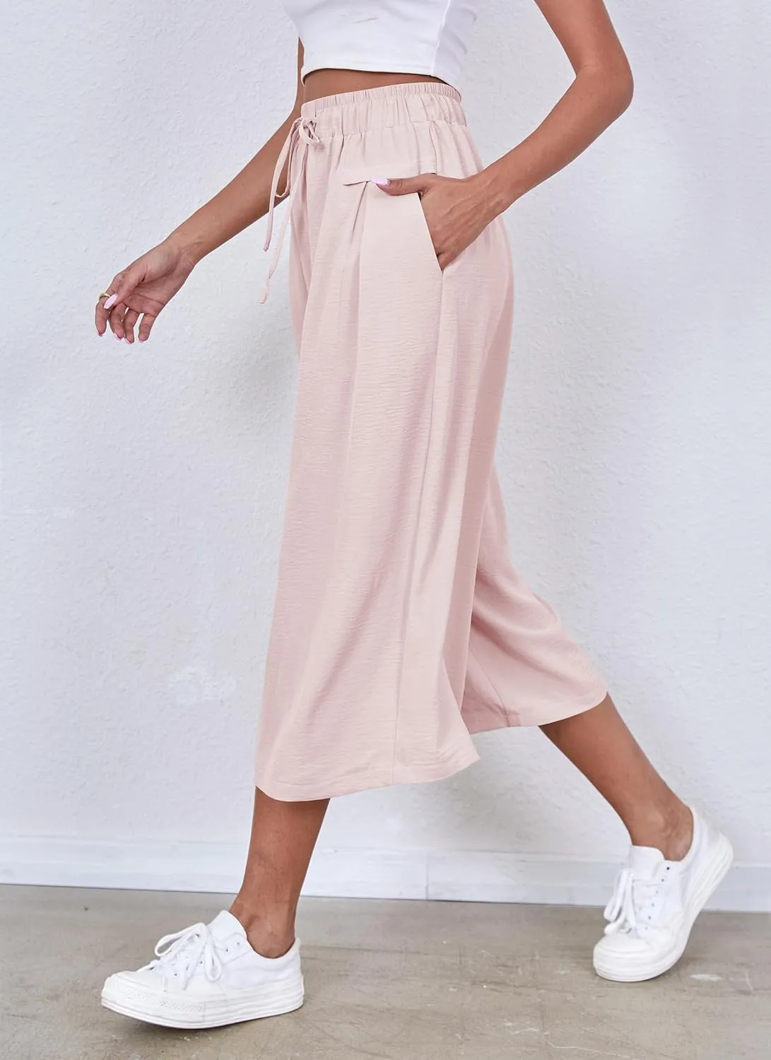 ZJCT Womens Capri Pants Summer Beach Crop Wide Leg Palazzo Capris with Pockets
