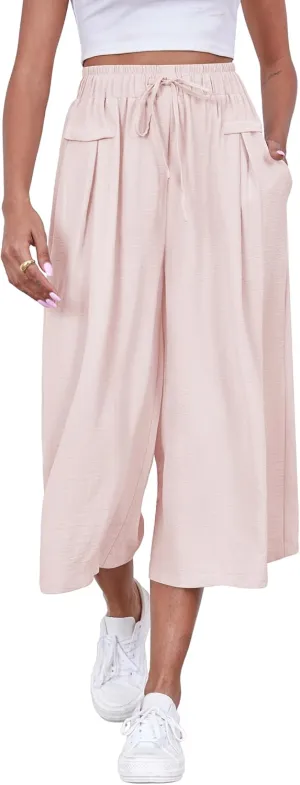 ZJCT Womens Capri Pants Summer Beach Crop Wide Leg Palazzo Capris with Pockets