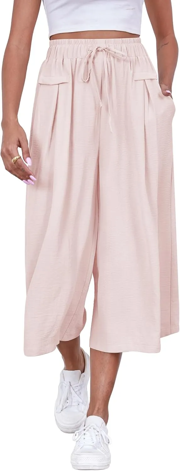 ZJCT Womens Capri Pants Summer Beach Crop Wide Leg Palazzo Capris with Pockets